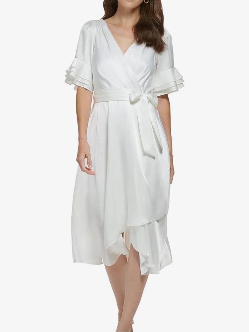 DKNY Ivory Wrap Maxi Dress with Flutter Sleeves